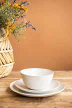 Set of 3 Antique White Ceramic Dinner Plate, Salad Plate and Bowl
