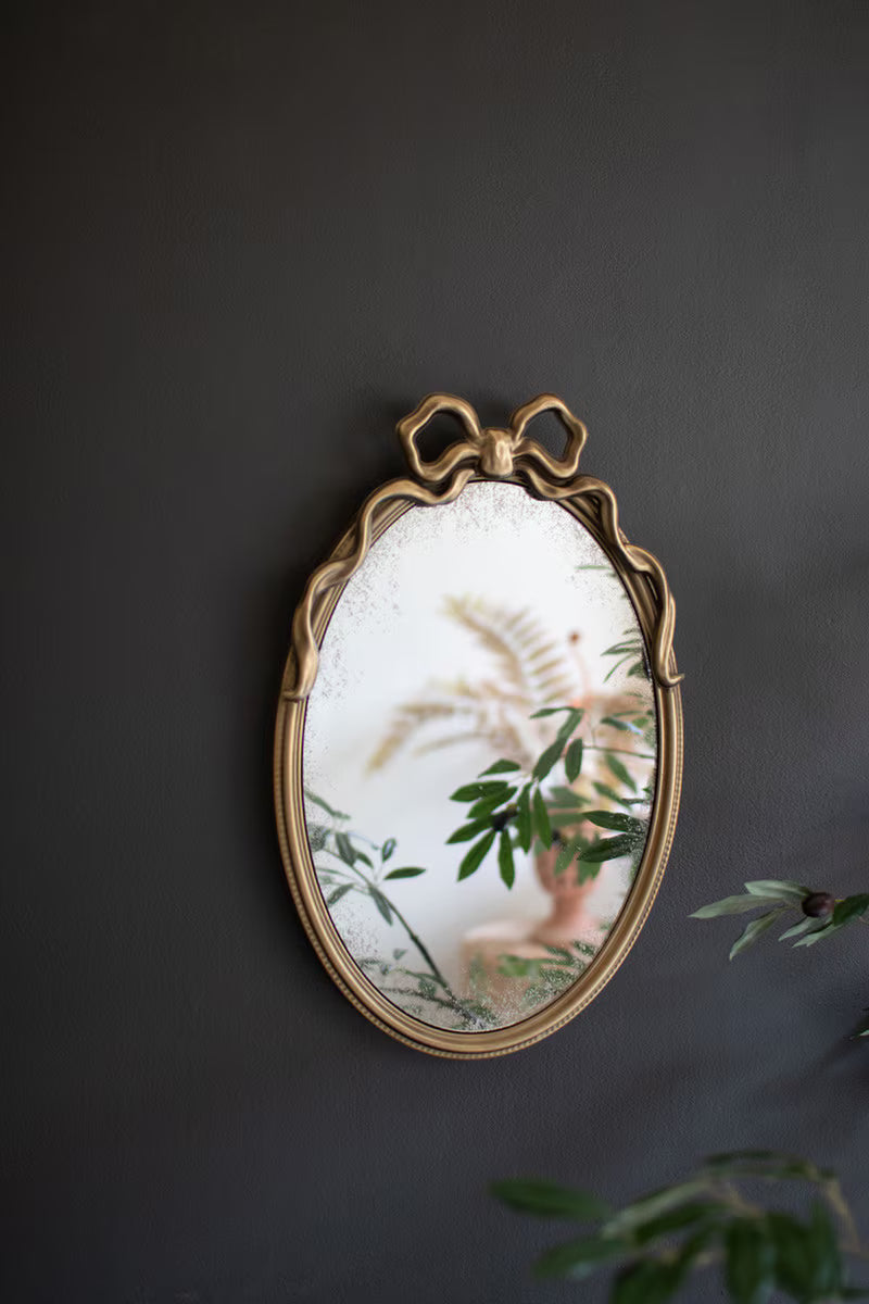 Framed Antique Glass Mirror with Bow