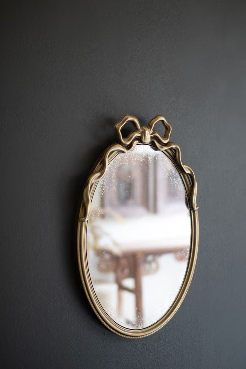 Framed Antique Glass Mirror with Bow