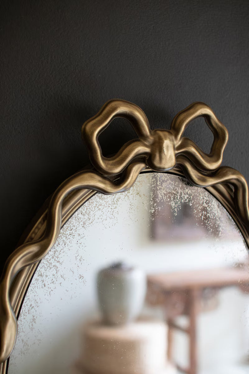 Framed Antique Glass Mirror with Bow