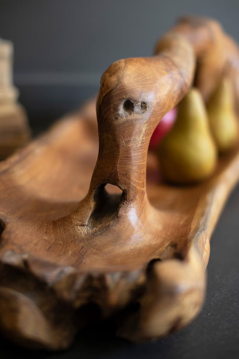 LARGE OVAL TEAK BOWL WITH HANDLE