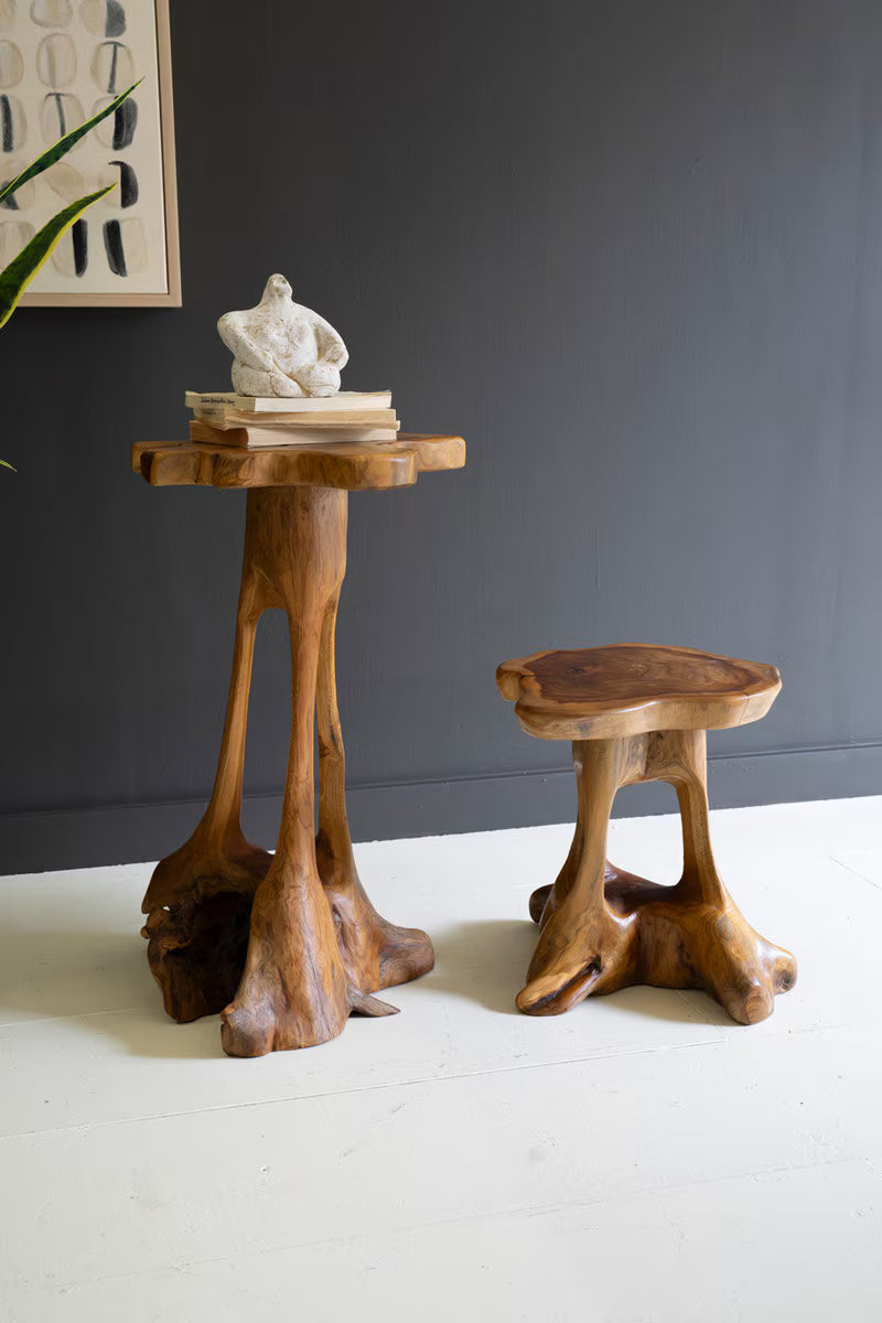 SET OF TWO ORGANIC TEAKWOOD ACCENT TABLES