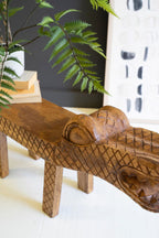 CARVED TEAK WOOD CROCODILE BENCH