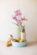 Set of 4 Ribbed Clay Cylinder Vases & Bowl