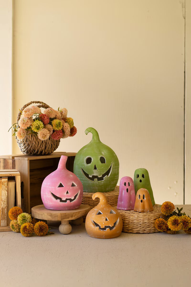 Set of 3 Colorful Clay Ghost Lanterns