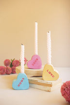 Set of 3 Clay Conversation Heart Candle Holders