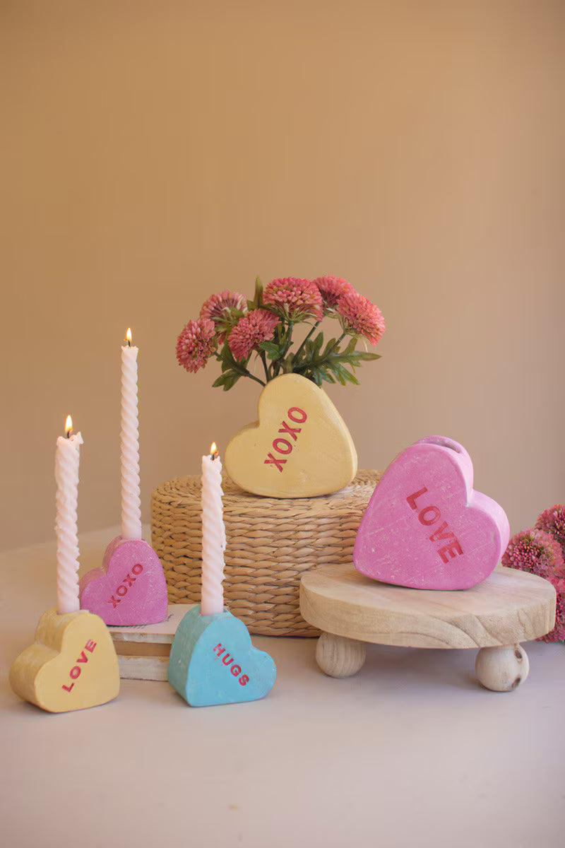 Set of 2 Clay Conversation Heart Vases