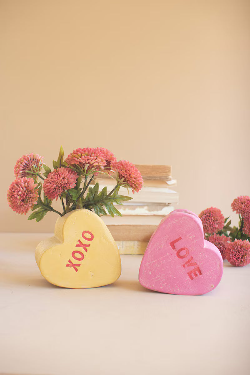 Set of 2 Clay Conversation Heart Vases