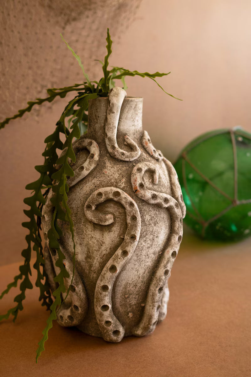 Hand-Painted Clay Octopus Vase
