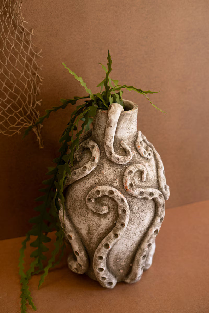 Hand-Painted Clay Octopus Vase
