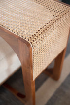 Wood Side Table with Woven Cane Detail