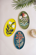 Set of 3 Handpainted Oval Trays with Botanical Designs