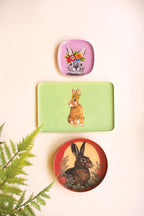 Set of 3 Printed Enamel Rabbit Trinket Trays