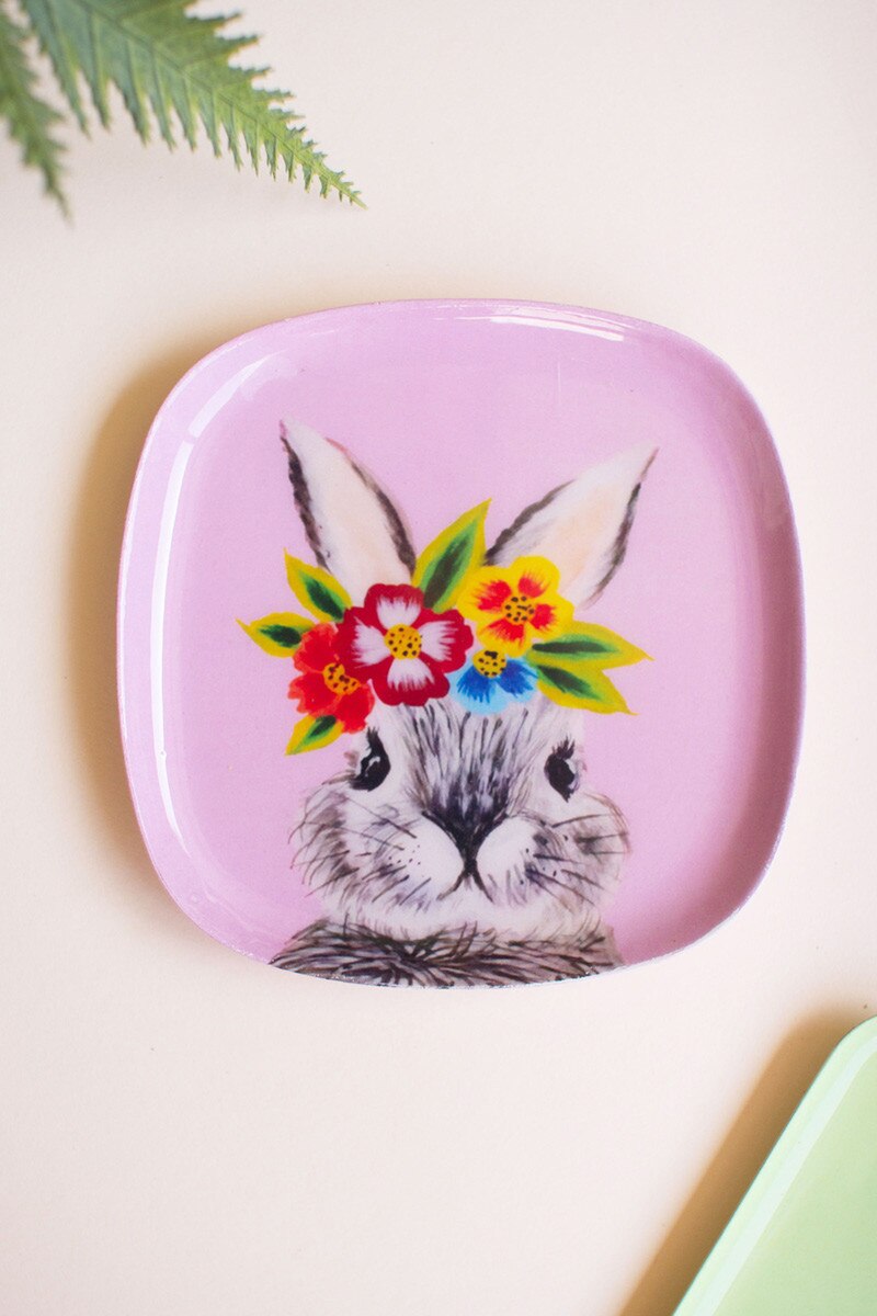 Set of 3 Printed Enamel Rabbit Trinket Trays