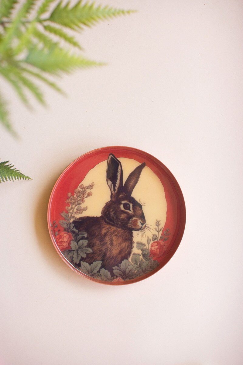 Set of 3 Printed Enamel Rabbit Trinket Trays