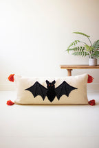 Halloween Bat Hand-Hooked Pillow