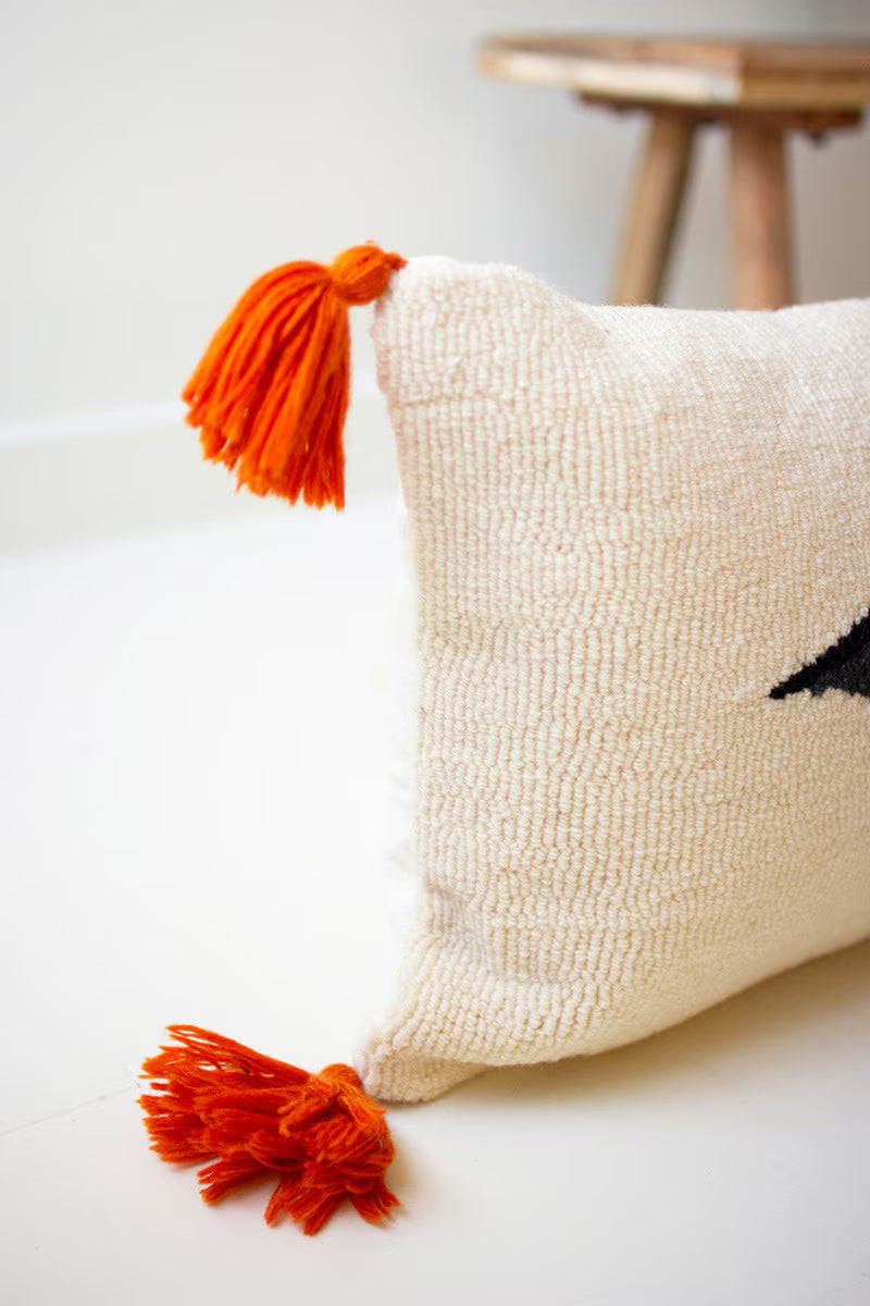 Halloween Bat Hand-Hooked Pillow