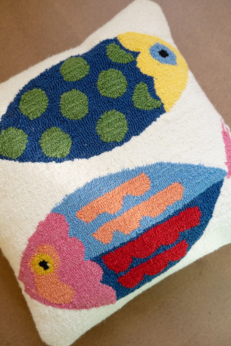 Two Fish Hand-Hooked Pillow