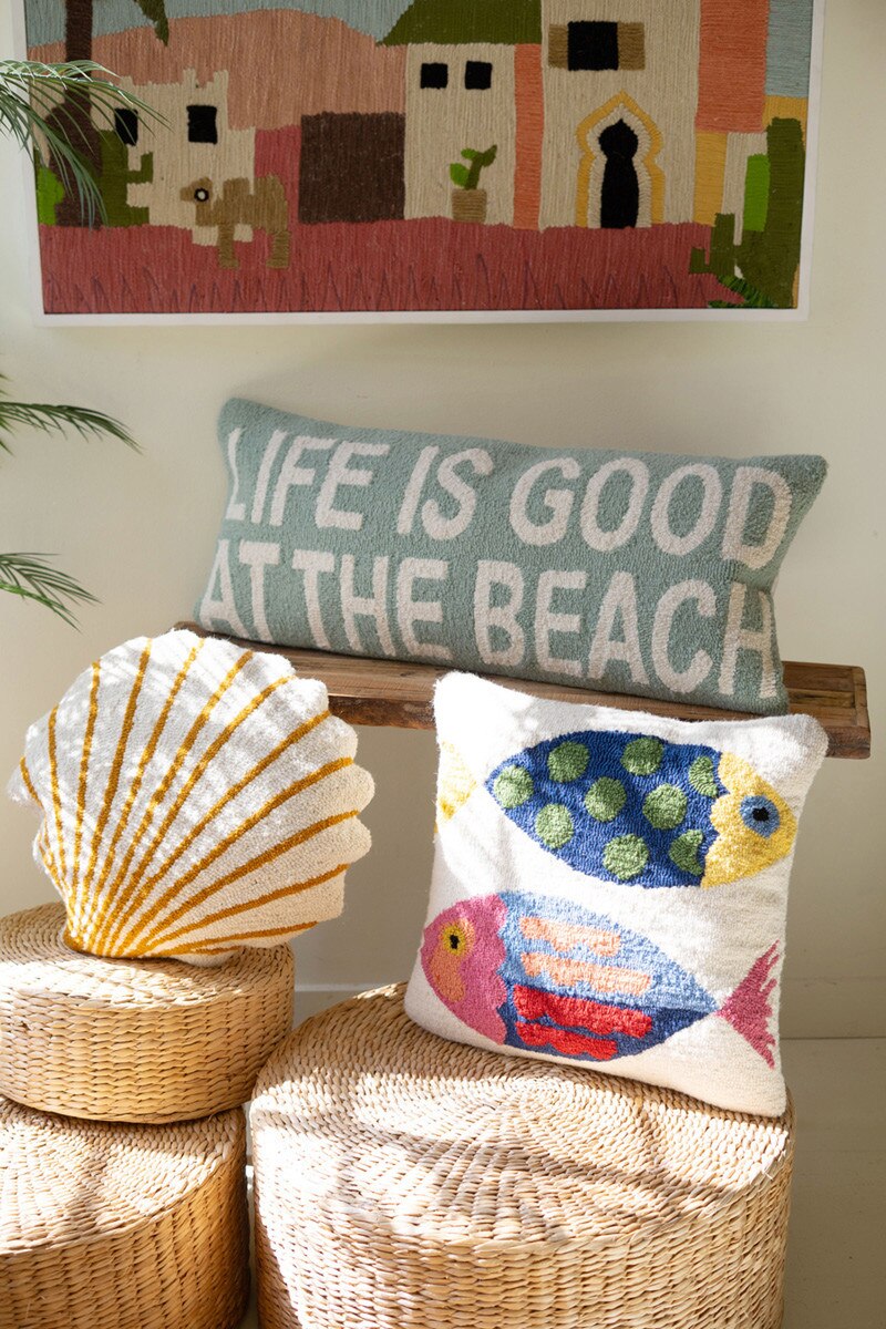 Two Fish Hand-Hooked Pillow