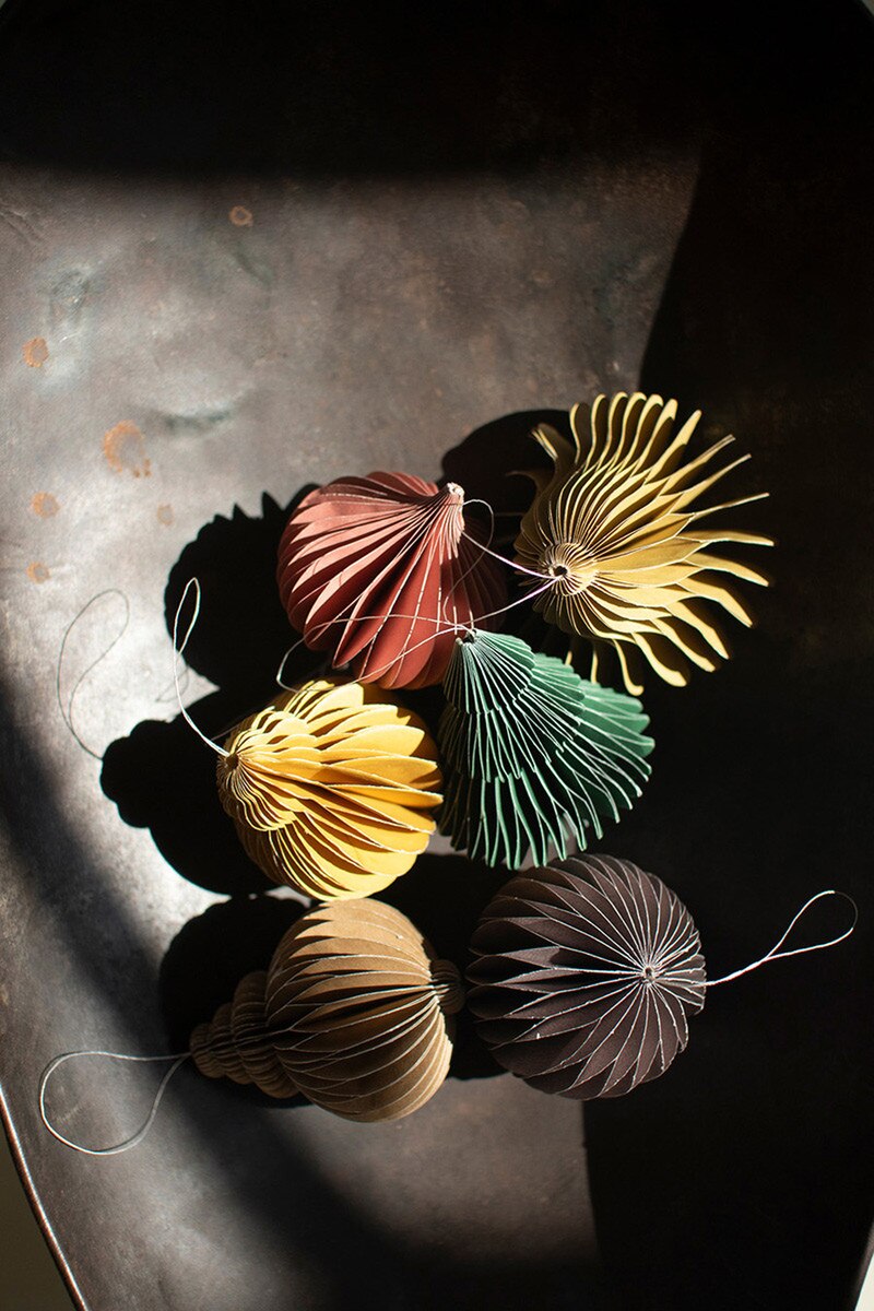 Set of 6 Paper Jewel Tone Accordian Christmas Ornaments