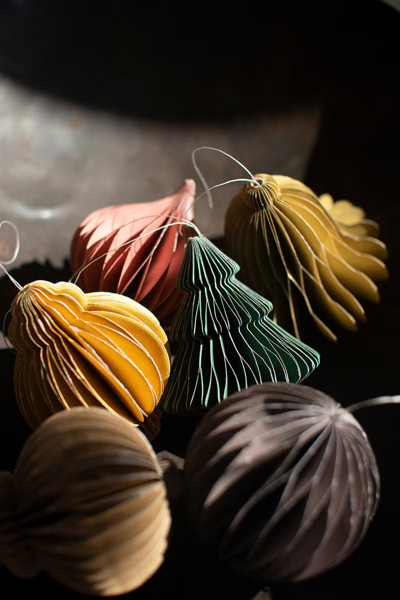 Set of 6 Paper Jewel Tone Accordian Christmas Ornaments