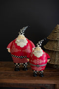 Set of 2 Painted Metal Santas with Checkered Detail