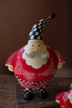 Set of 2 Painted Metal Santas with Checkered Detail