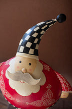 Set of 2 Painted Metal Santas with Checkered Detail