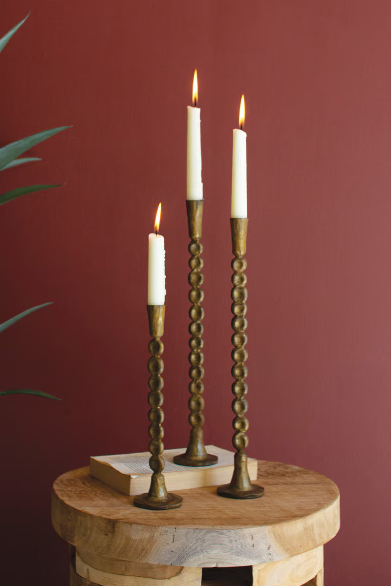 SET OF THREE ANTIQUE BRASS TAPER CANDLE HOLDER