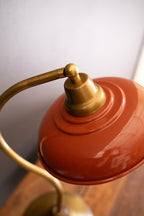 Antique Brass Table Lamp with Orange Enamel Shade