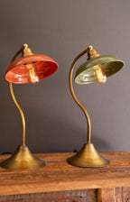 Antique Brass Table Lamp with Orange Enamel Shade