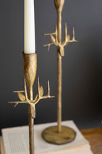 SET OF THREE FORGED-IRON DEER ANTIQUE GOLD TAPER HOLDERS