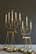 SET OF TWO ANTIQUE GOLD FORGED CHRISTMAS DEER CANDELABRAS