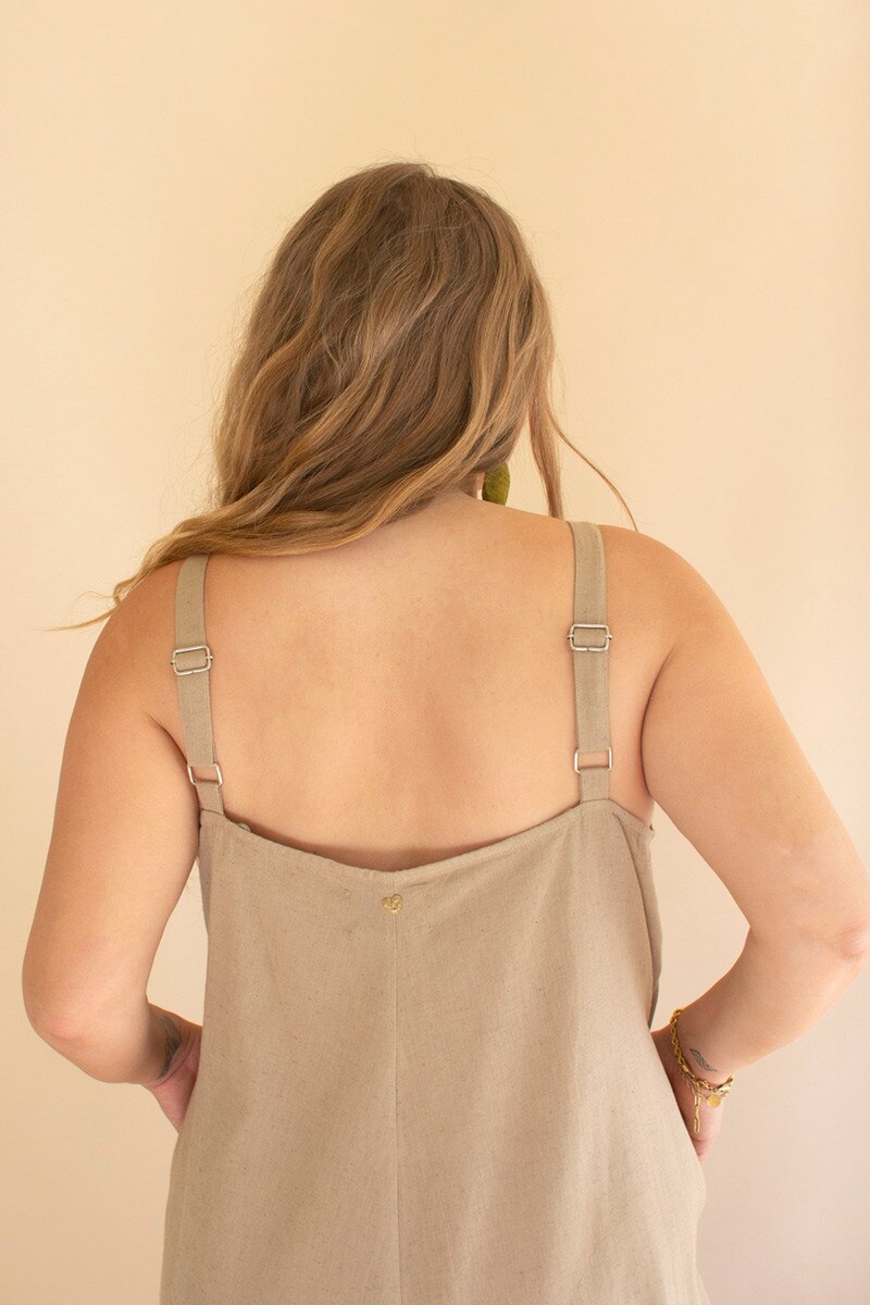 Adjustable Strap Flowy Jumper with Button Detail / Oatmeal