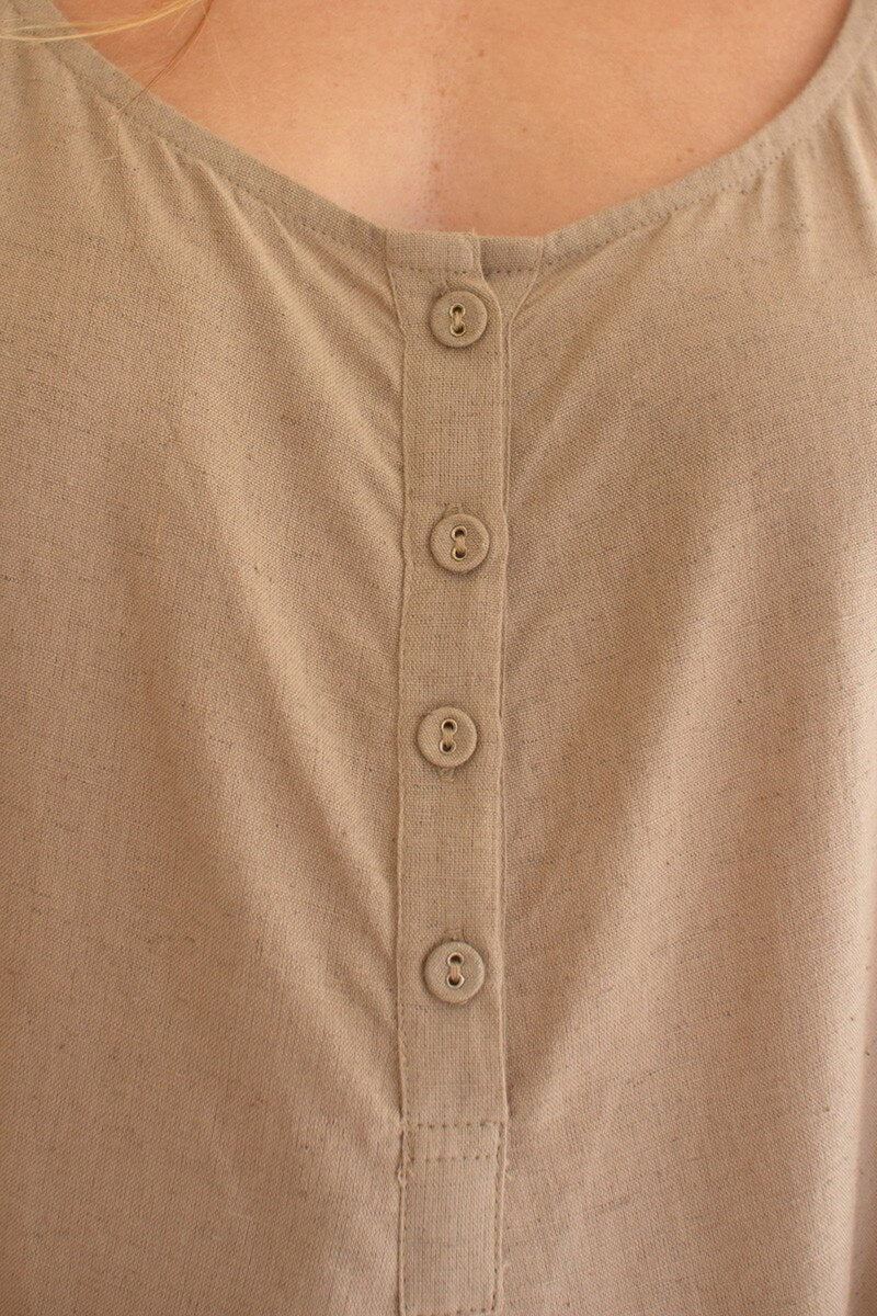 Adjustable Strap Flowy Jumper with Button Detail / Oatmeal