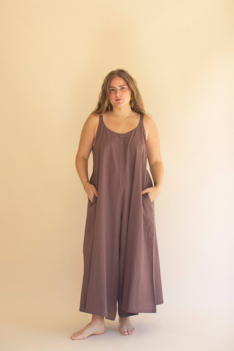 Adjustable Strap Flowy Jumper with Button Detail / Mulberry