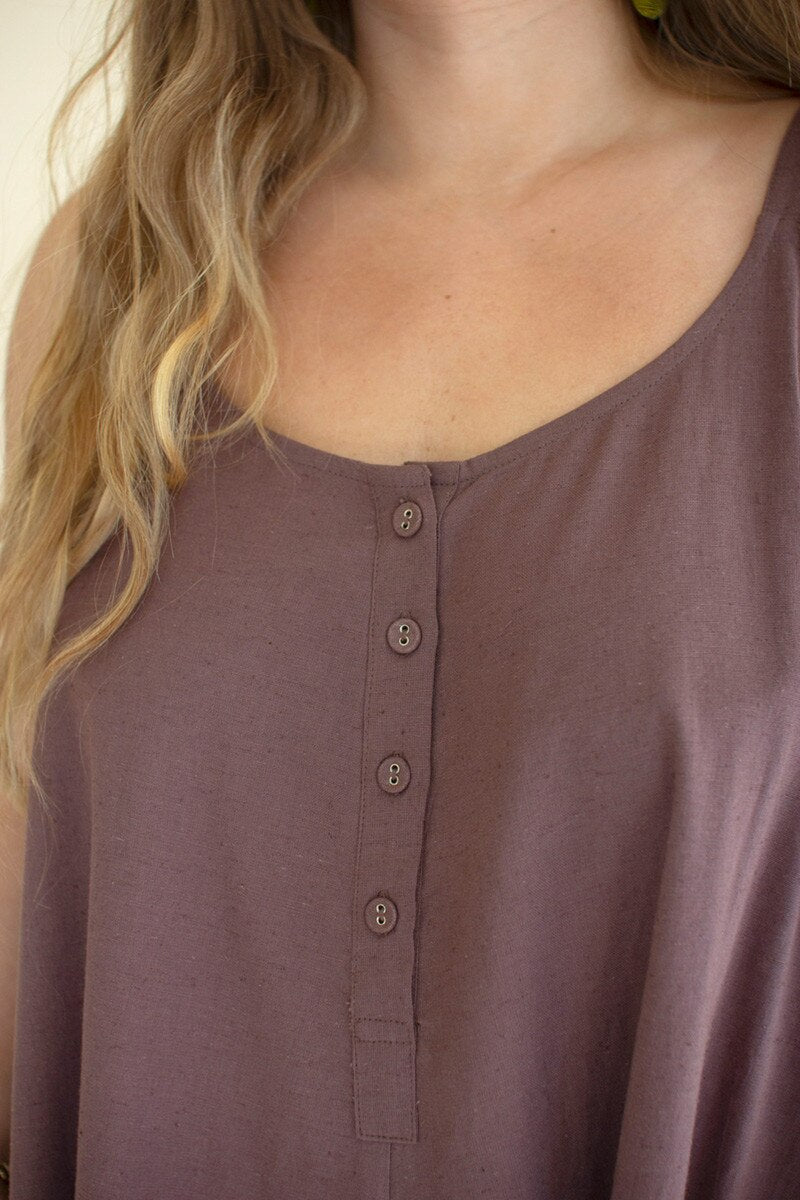 Adjustable Strap Flowy Jumper with Button Detail / Mulberry