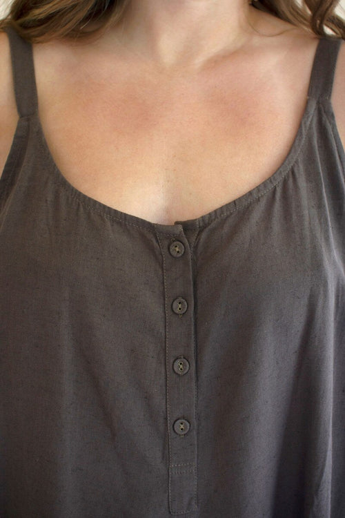 Adjustable Strap Flowy Jumper with Button Detail / Oregano