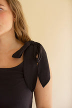 Tie-Shoulder Dress with Pleated Hem / Midnight