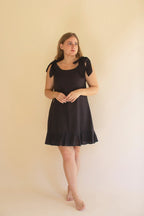 Tie-Shoulder Dress with Pleated Hem / Midnight