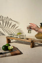 Tequila Flight with Four Glasses on a Wooden Tray
