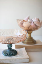 SET OF TWO GLASS COMPOTES - ONE EACH DESIGN