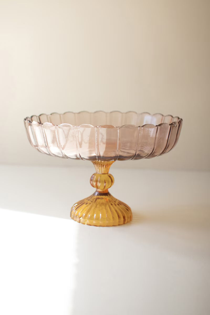 Multi Colored Scalloped Glass Compote