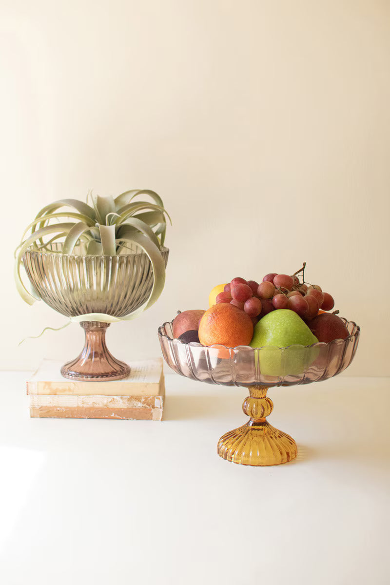 Multi Colored Scalloped Glass Compote