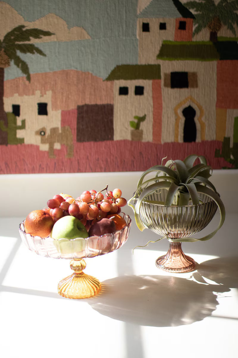 Multi Colored Scalloped Glass Compote