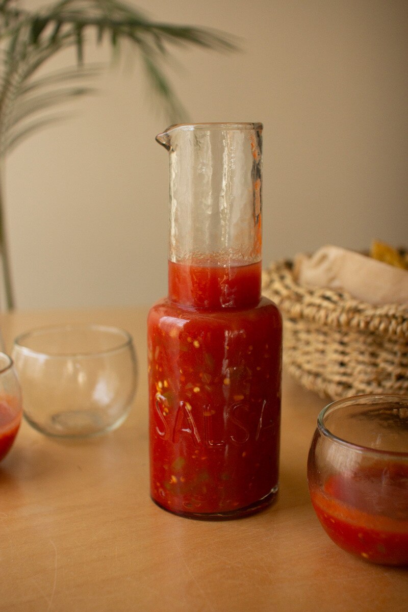Glass Salsa Pitcher with Four Bowls