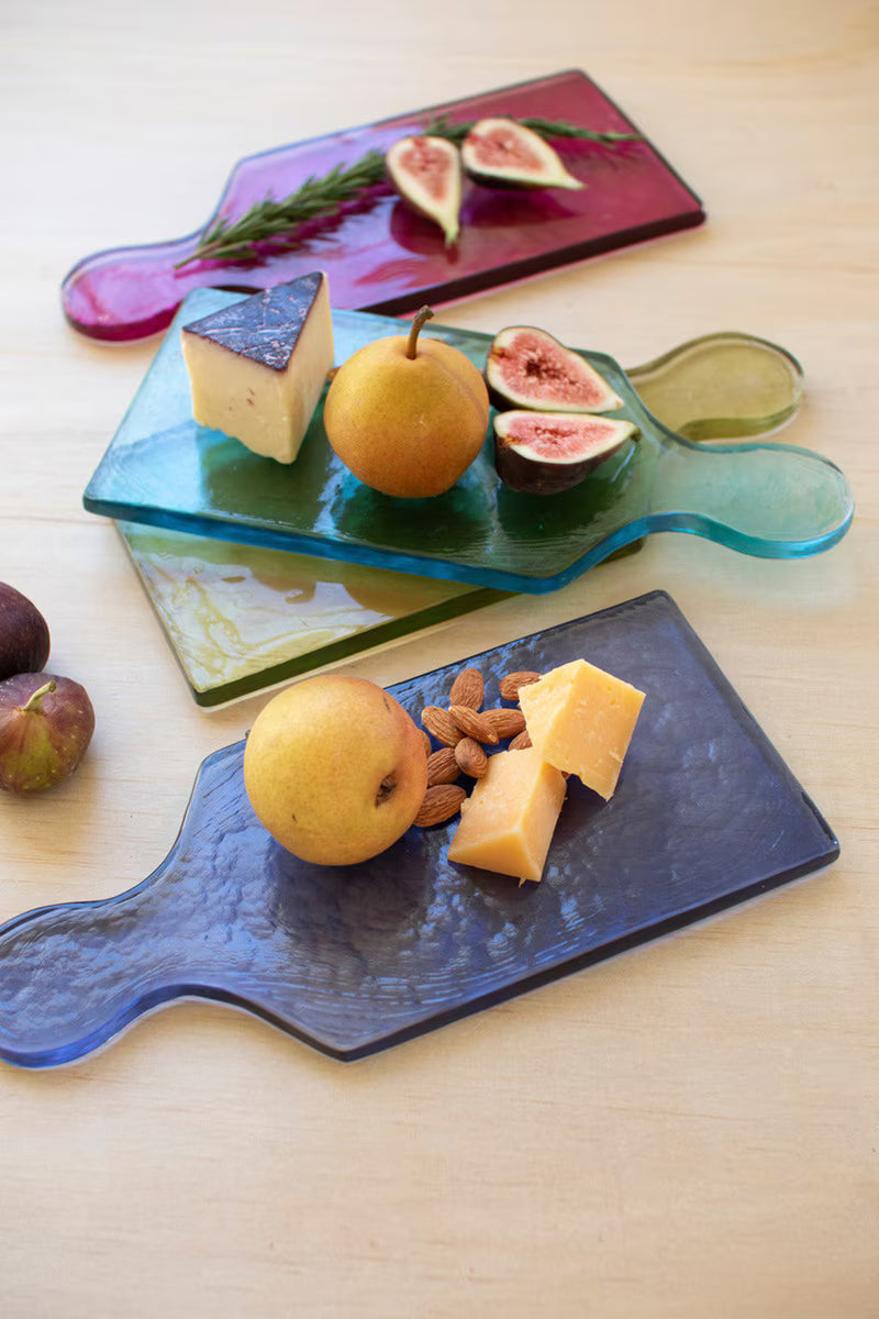 Set of 4 Colored Glass Cheese Boards