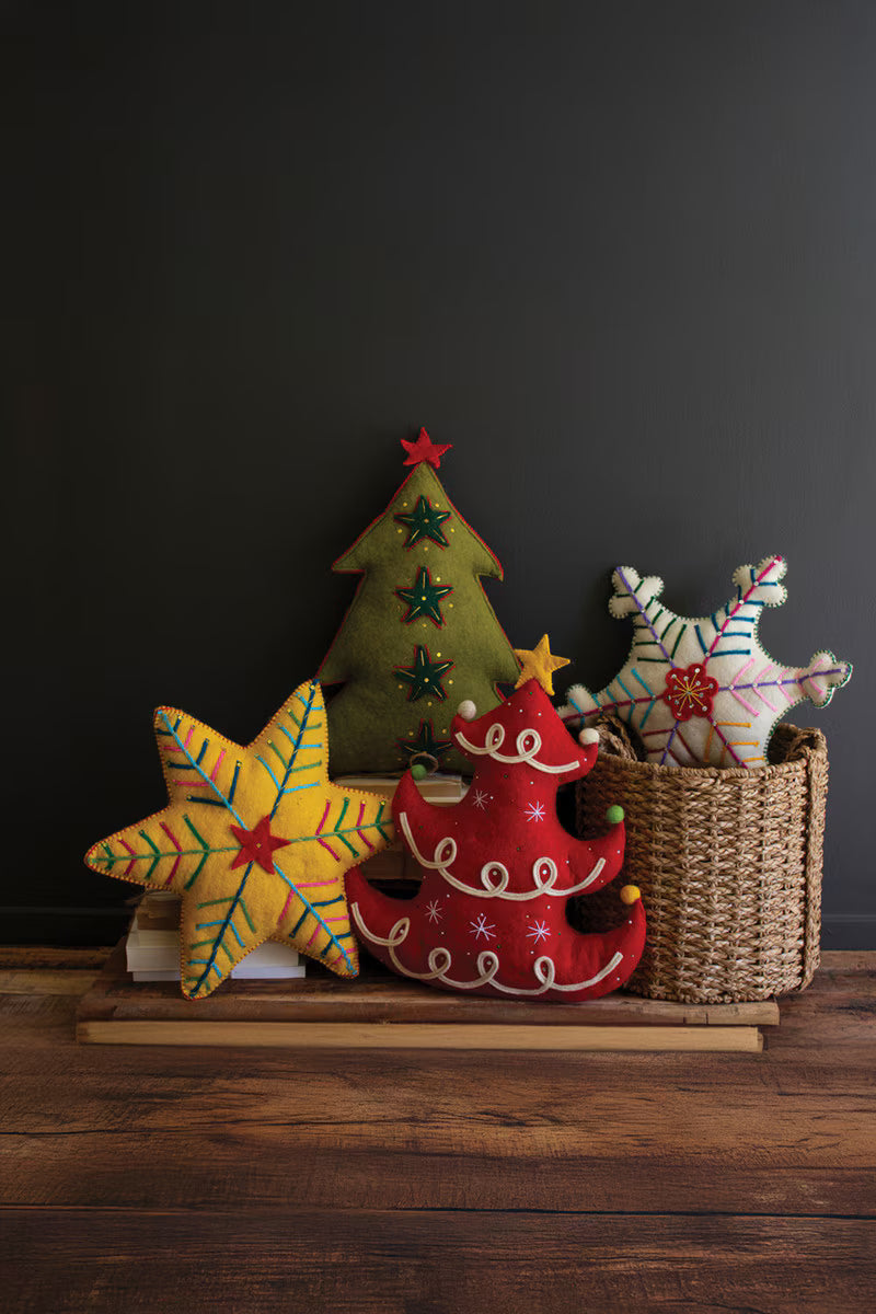 Felt White Star Christmas Pillow