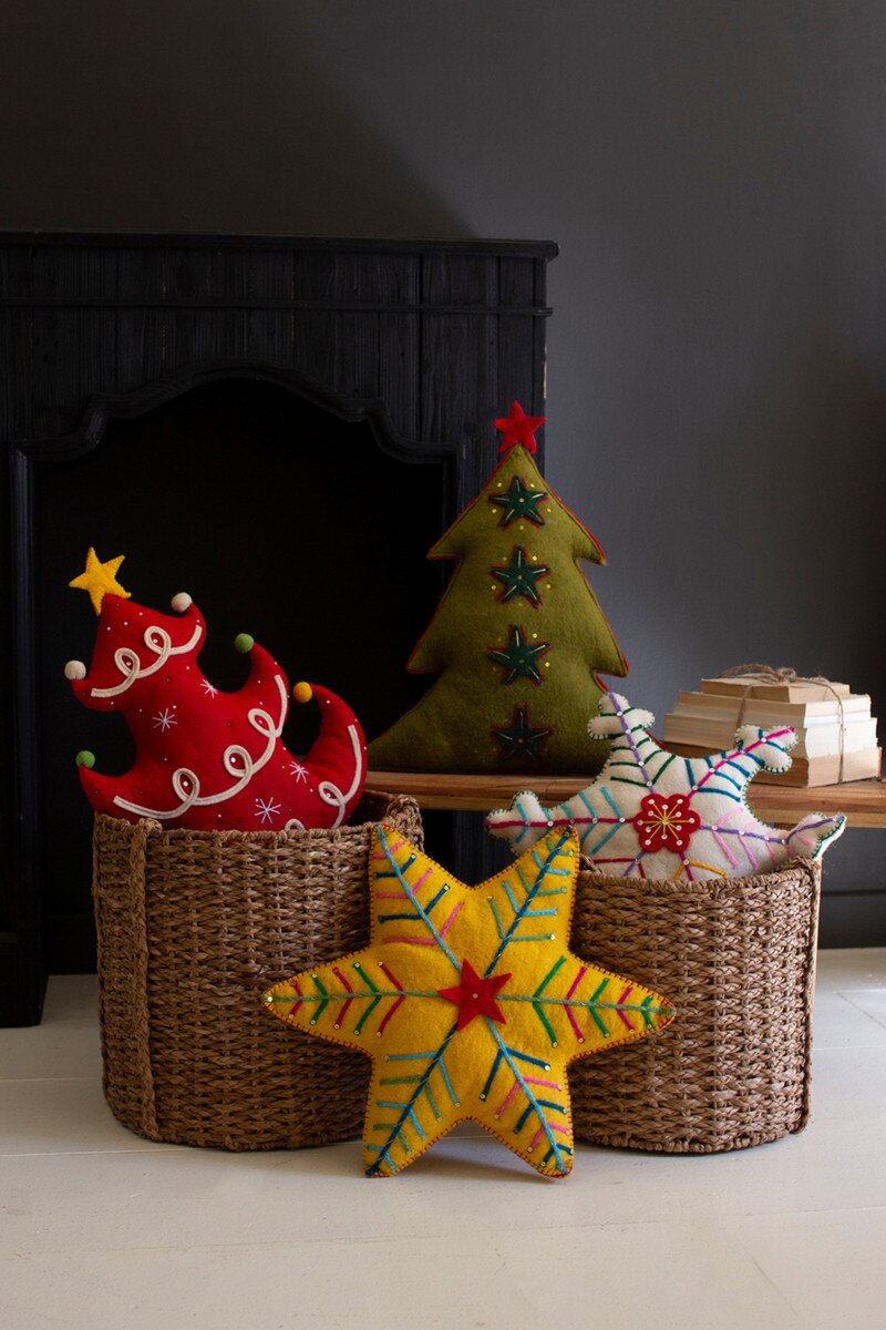 Felt White Star Christmas Pillow