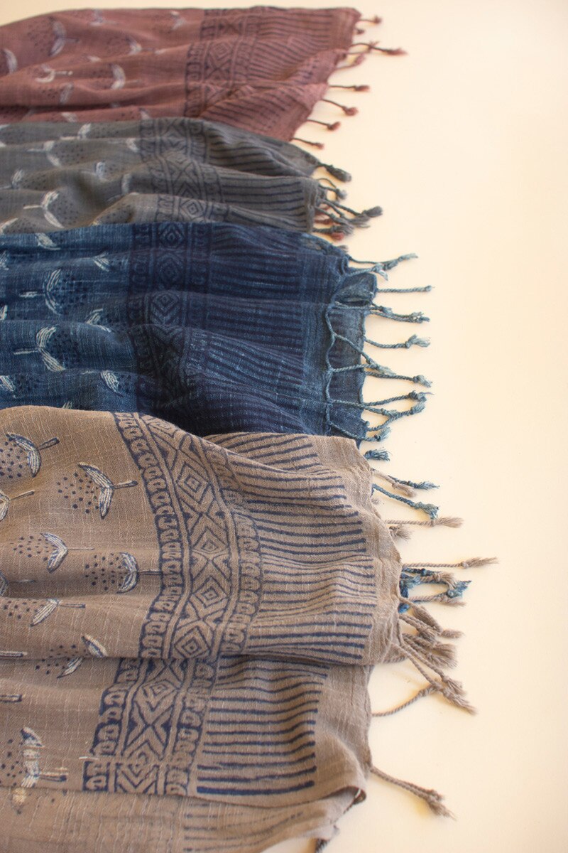 Set of 4 Block-Printed Scarves